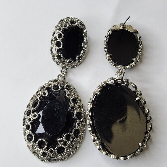 Black and Silver Earrings Chandelier Earrings Statement Earrings Filigree Silver - Picture 3 of 11